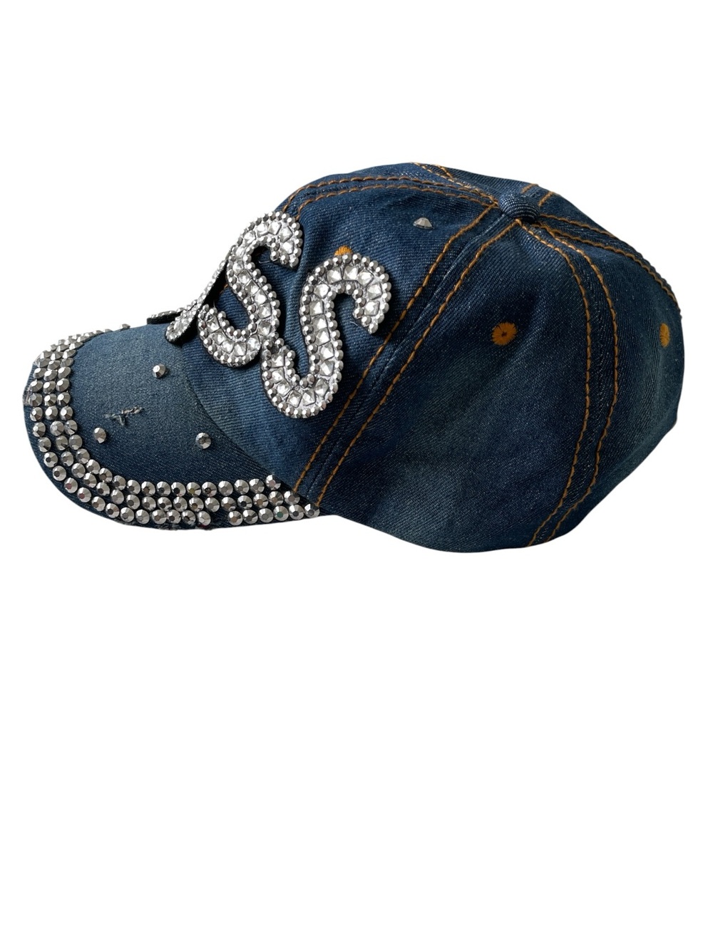 Denim Bling Baseball Cap with Crystal 'BOSS' Accent - Picture 6 of 8